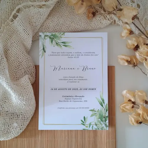 Convite de Casamento sem Envelope Verde Oliva