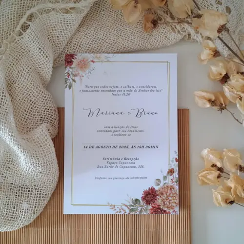 Convite de Casamento sem Envelope Terracota