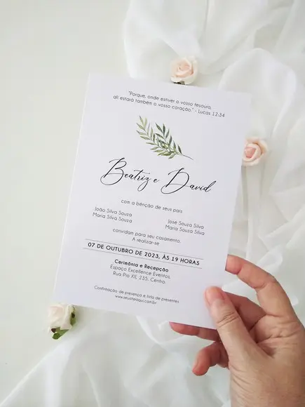 Convite sem Envelope Casamento | Greenery | Coleção Verano