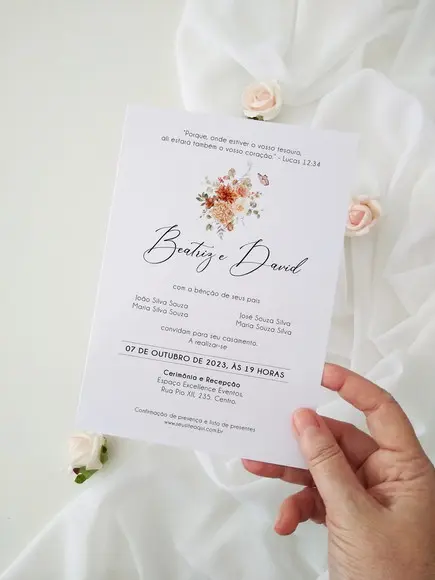 Convite sem Envelope Casamento | Terracota | Coleção Âmbar