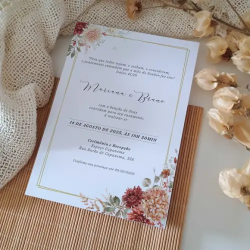 Convite sem Envelope Casamento | Terracota | Coleção Âmbar