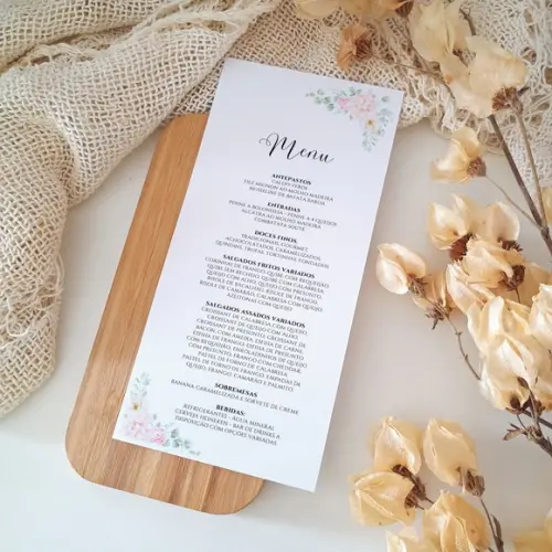 Menu para Casamento Floral Rosa | Coleção Pétala