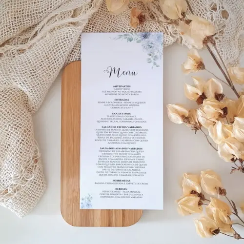 Menu para Casamento Azul Serenity | Coleção Brisa