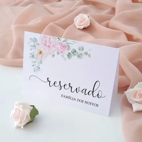 Placa Reserva Mesa Casamento | Floral Rosa | Coleção Pétala