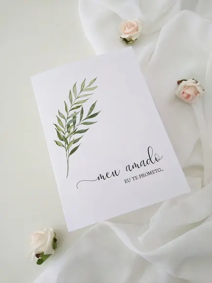 Par de Cadernos de Votos para Casamento Folhas Minimalista