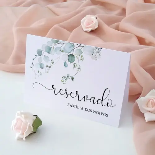 Placas Reservado Casamento Folhas Eucalipto | Coleção Bruma
