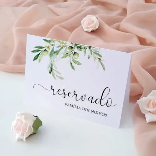 Placas Reservado Casamento Folhas Verdes | Coleção Oliva