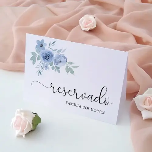 Placas Reservado Casamento Reserva de Mesa Floral Azul