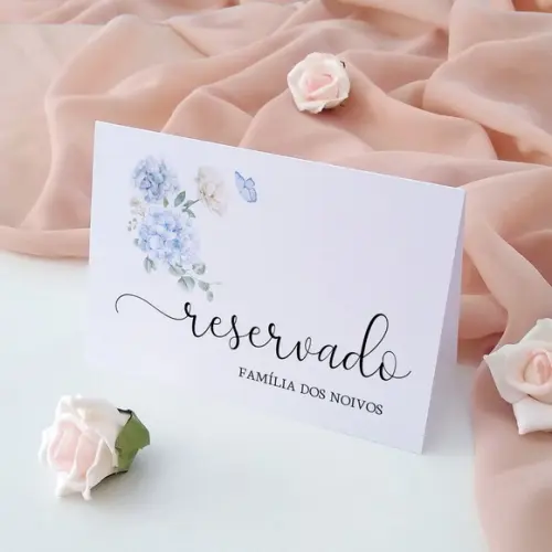 Placas Reservado Casamento Reserva de Mesa Floral Azul