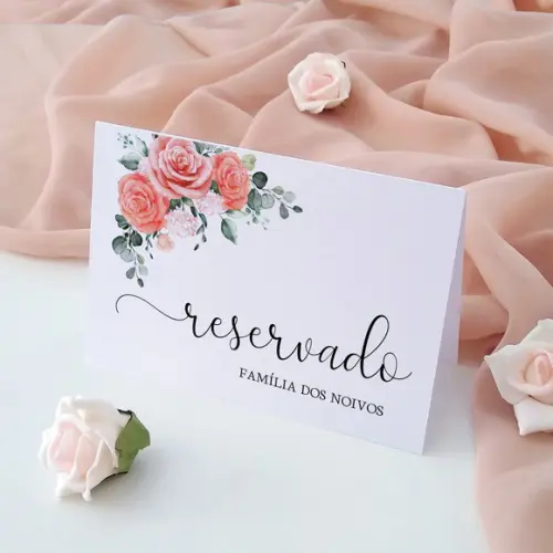 Placas Reservado Casamento Reserva de Mesa Floral Coral