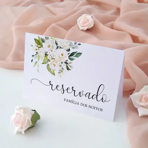 Placas Reservado Casamento Reserva de Mesa Floral Branco