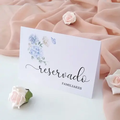 Placas Reservado Casamento Reserva de Mesa Floral Azul