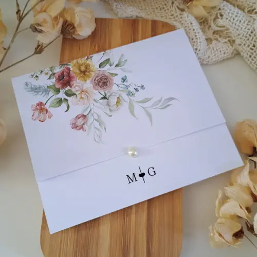 Promoção - Convite de Casamento Barato com Floral Boho