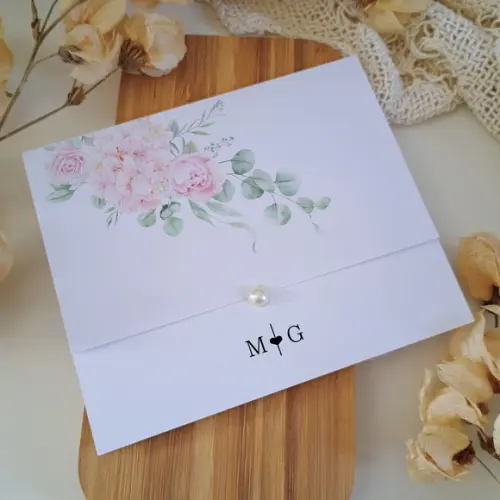 Promoção - Convite de Casamento Barato com Floral Rosa