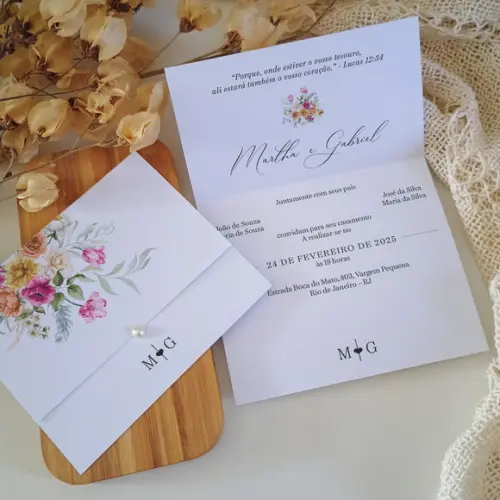 Promoção - Convite de Casamento Barato com Floral Pink