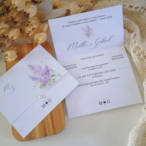 Promoção - Convite de Casamento Barato com Floral Lavanda