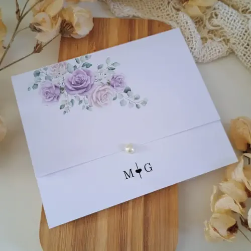 Promoção - Convite de Casamento Barato Floral Lilás e Rosa