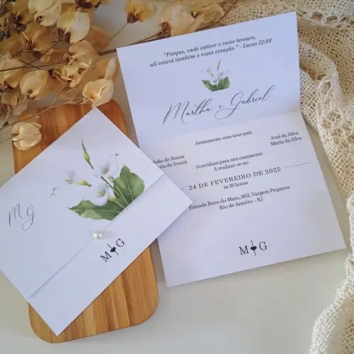 Promoção - Convite de Casamento Barato com Lírio Branco