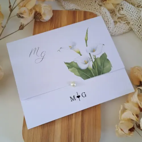 Promoção - Convite de Casamento Barato com Lírio Branco