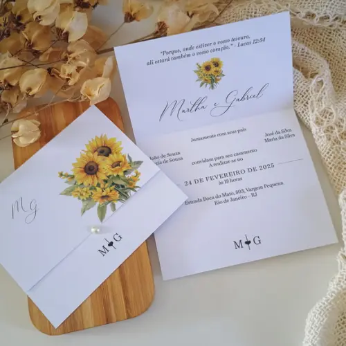 Promoção - Convite de Casamento Barato Girassol Amarelo