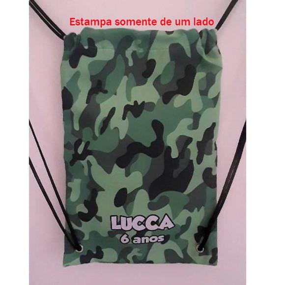 Mochila mochilinha sacochila sacolinha Camuflada 18x28cm