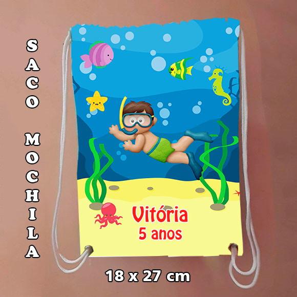 Mochila mochilinha sacochila sacolinha  Fundo do Mar 18x27cm