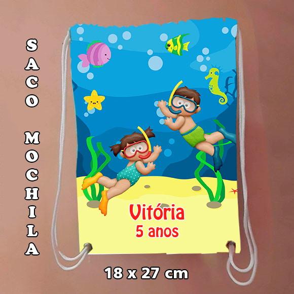 Mochilinha sacochila sacolinha mochila Fundo do Mar 18x27cm