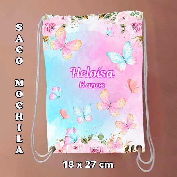 Mochilinha sacolinha sacochila mochila Jardim das Borboletas 18x2