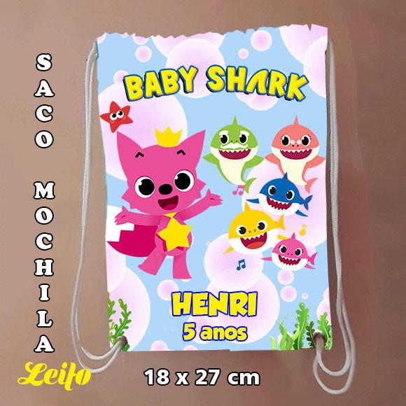 Mochilinha mochila sacolinha sacochila Baby Shark 18x27cm