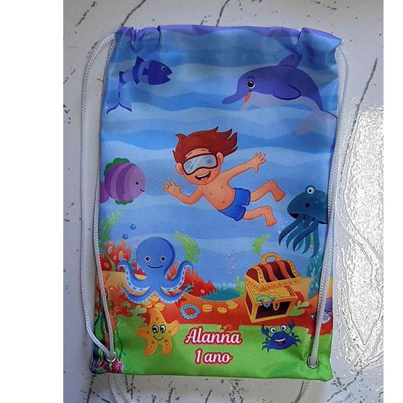 Mochilinha mochila sacochila sacolinha  Fundo do Mar 18x27cm
