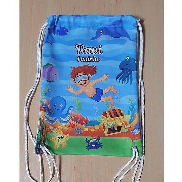 Mochilinha mochila sacochila sacolinha  Fundo do Mar 18x27cm