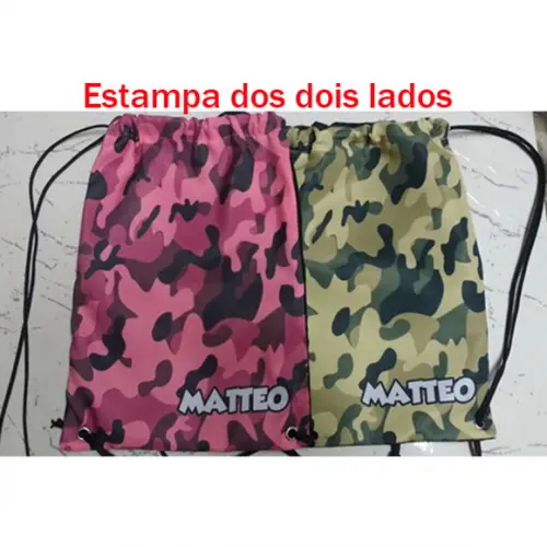 Mochila mochilinha sacochila sacolinha Camuflada (tecido Tactel) 18x27cm