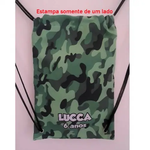 Mochila mochilinha sacochila sacolinha Camuflada 18x28cm