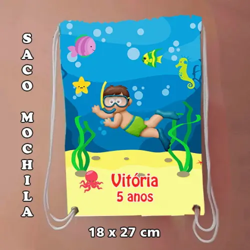Mochila mochilinha sacochila sacolinha  Fundo do Mar 18x27cm