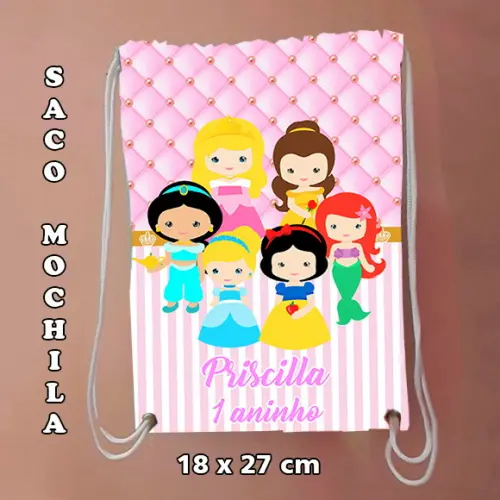 Mochilinha sacolinha sacochila mochila das Princesas Cut 18x27cm