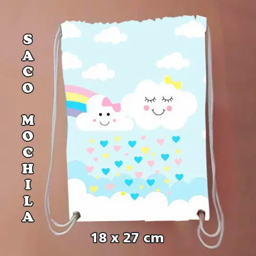 Mochilinha sacolinha mochila sacochila Nuvem de Benção 18x27cm