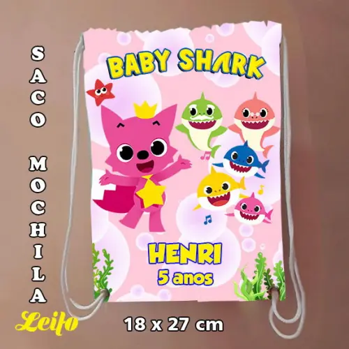 Mochilinha mochila sacolinha sacochila Baby Shark 18x27cm