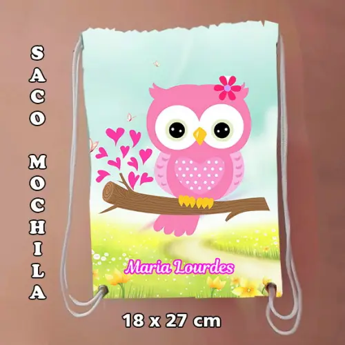 Mochilinha sacolinha sacochila mochila Corujinha 18x27cm