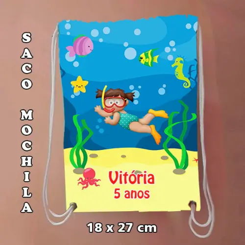 Mochilinha sacochila sacolinha mochila Fundo do Mar