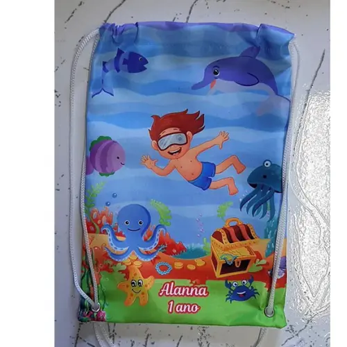 Mochilinha mochila sacochila sacolinha  Fundo do Mar 18x27cm