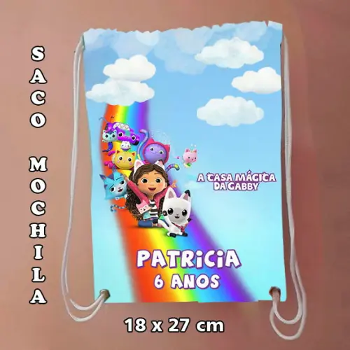 Mochilinha Sacolinha sacochila mochila a Casa Mágica da Gabby