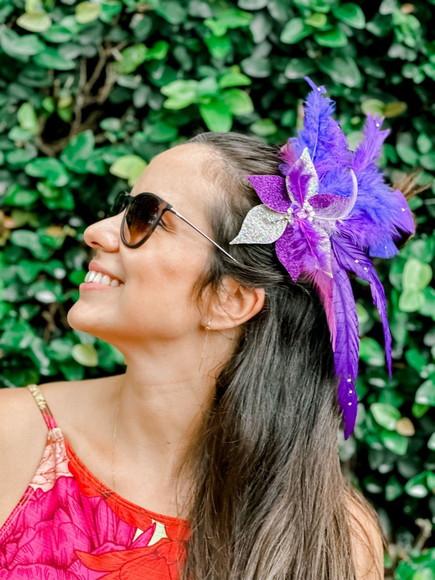 Adereço de Carnaval - Flor de Paetê Plumas