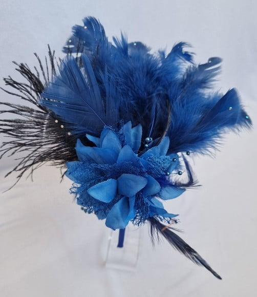 Tiara de Carnaval - Flor e Plumas Azul