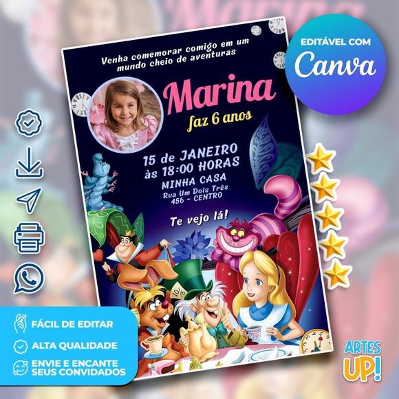 Convite de Aniversário Alice no País das Maravilhas com Foto