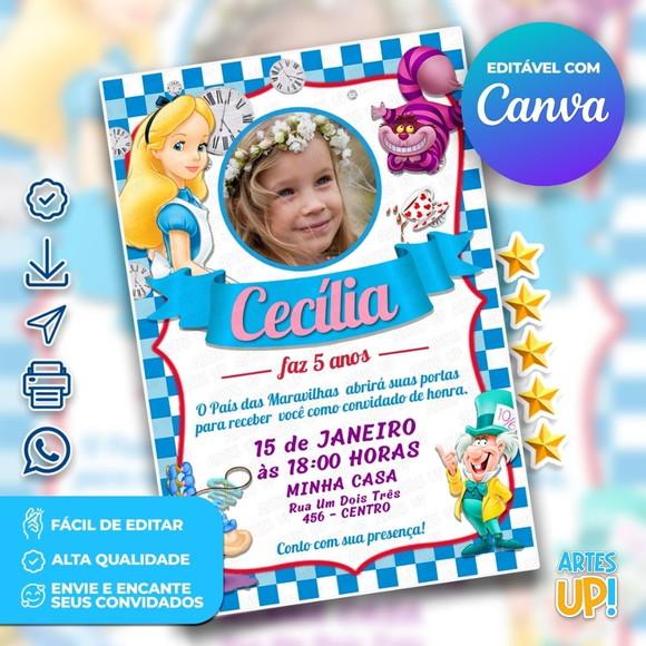 Convite de Aniversário Alice no País das Maravilhas com Foto