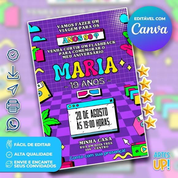 Convite de Aniversário Anos 90 Retrô