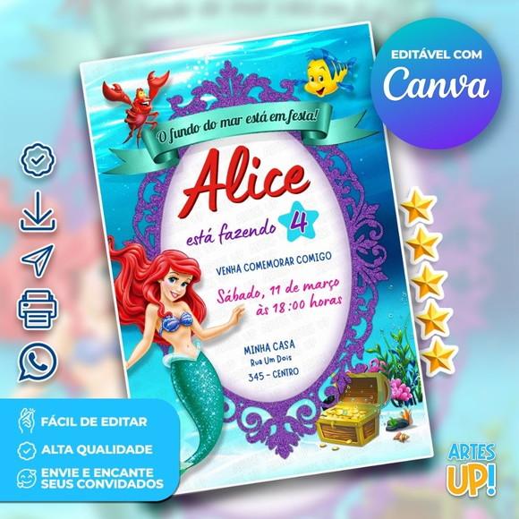 Convite de Aniversário Ariel, a Pequena Sereia