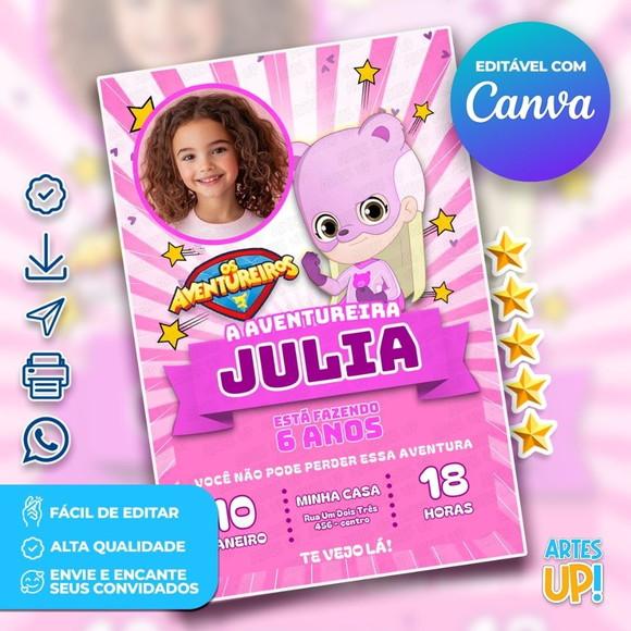 Convite de Aniversário Aventureira Rosa com Foto
