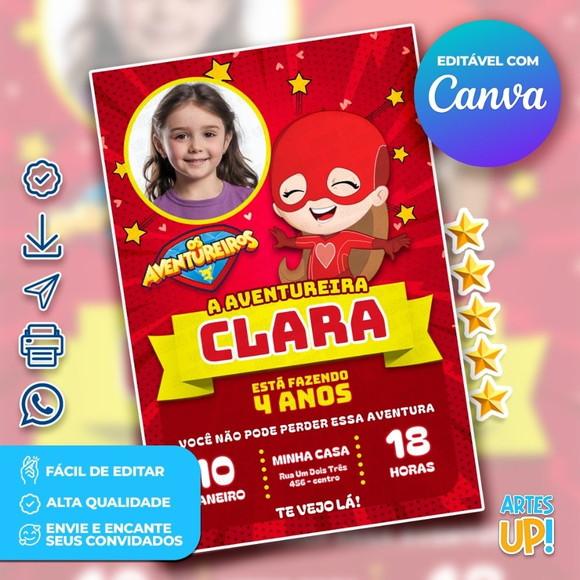Convite de Aniversário Aventureira Vermelha com Foto