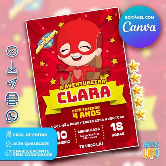 Convite de Aniversário Aventureira Vermelha, os Aventureiros